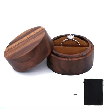 Custom Logo Wooden Ring Box – Engraved Walnut Wood Wedding & Engagement Box with Name & Date