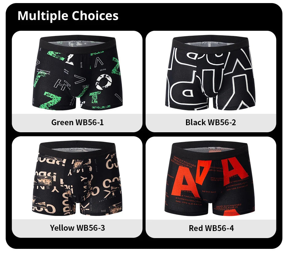 4-Piece Men's Fashion Boxer Shorts – European & American Size, Comfortable & Breathable Plus Size with Elastic Waist