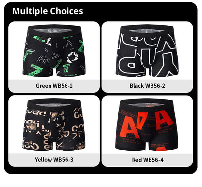 4-Piece Men's Fashion Boxer Shorts – European & American Size, Comfortable & Breathable Plus Size with Elastic Waist
