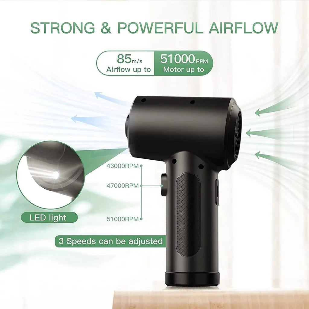 Compressed Air Duster for Computers - Portable Cordless Air Blower with LED Light for PC Keyboard, Car, and Cleaning
