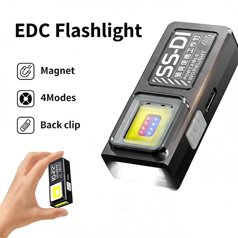 Mini COB LED Keychain Flashlight - USB C Rechargeable Waterproof Pocket Work Light for Camping, Walking & Outdoor Use