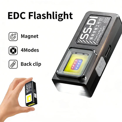 Mini COB LED Keychain Flashlight - USB C Rechargeable Waterproof Pocket Work Light for Camping, Walking & Outdoor Use