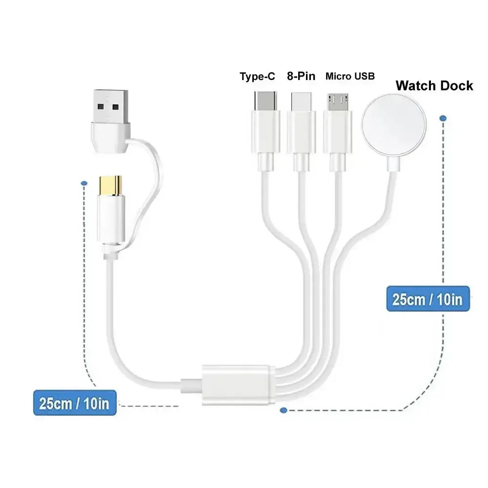 4-in-2 Multi Charging Cable for iPhone 15, Type-C, Micro USB – Wireless Charger for Apple Watch Ultra SE/9/8/7/6/5/4