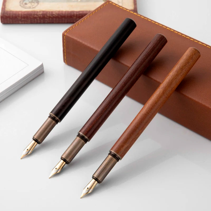Luxury Retro Wood & Bronze Fountain Pen – 0.5mm Calligraphy Ink Pen for Office, Business & Gift Stationery