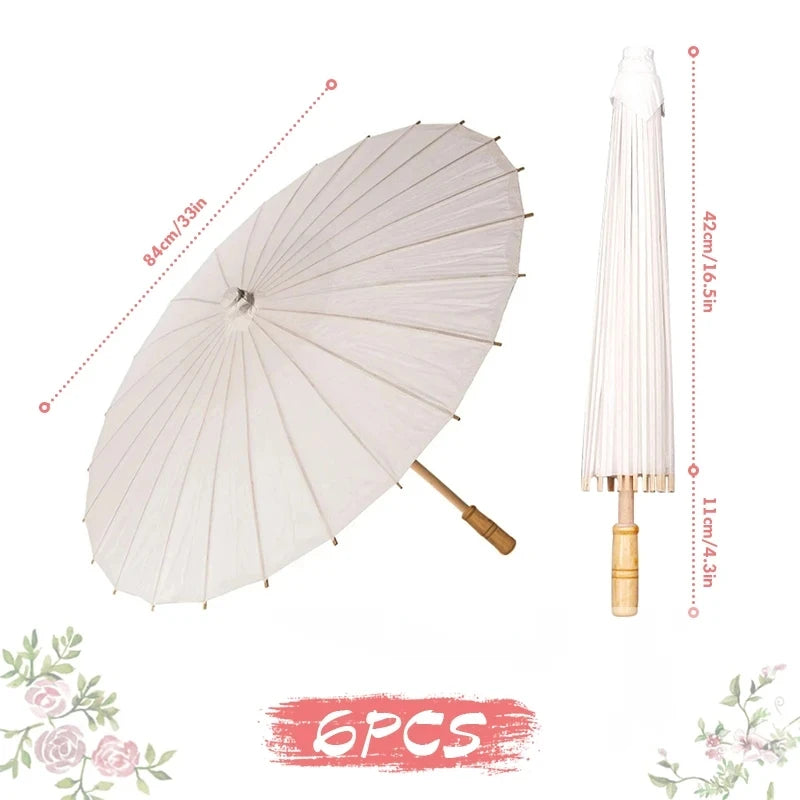 60/84cm White Wedding Paper Umbrellas – Chinese Wooden Handle, DIY Rustic Photography Props for Baby Shower, Party & Wedding