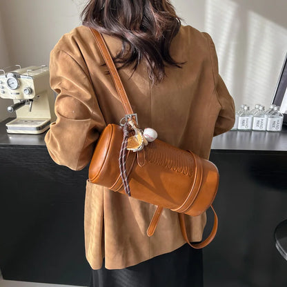 2024 Multifunctional Cylinder Shoulder Bag for Women – Luxury Crossbody Handbag with Pendant