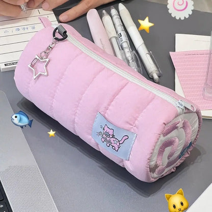 Large Capacity Pink Pencil Case - Soft Touch Pen Bag Stationery Storage Organizer for Students & Gifts