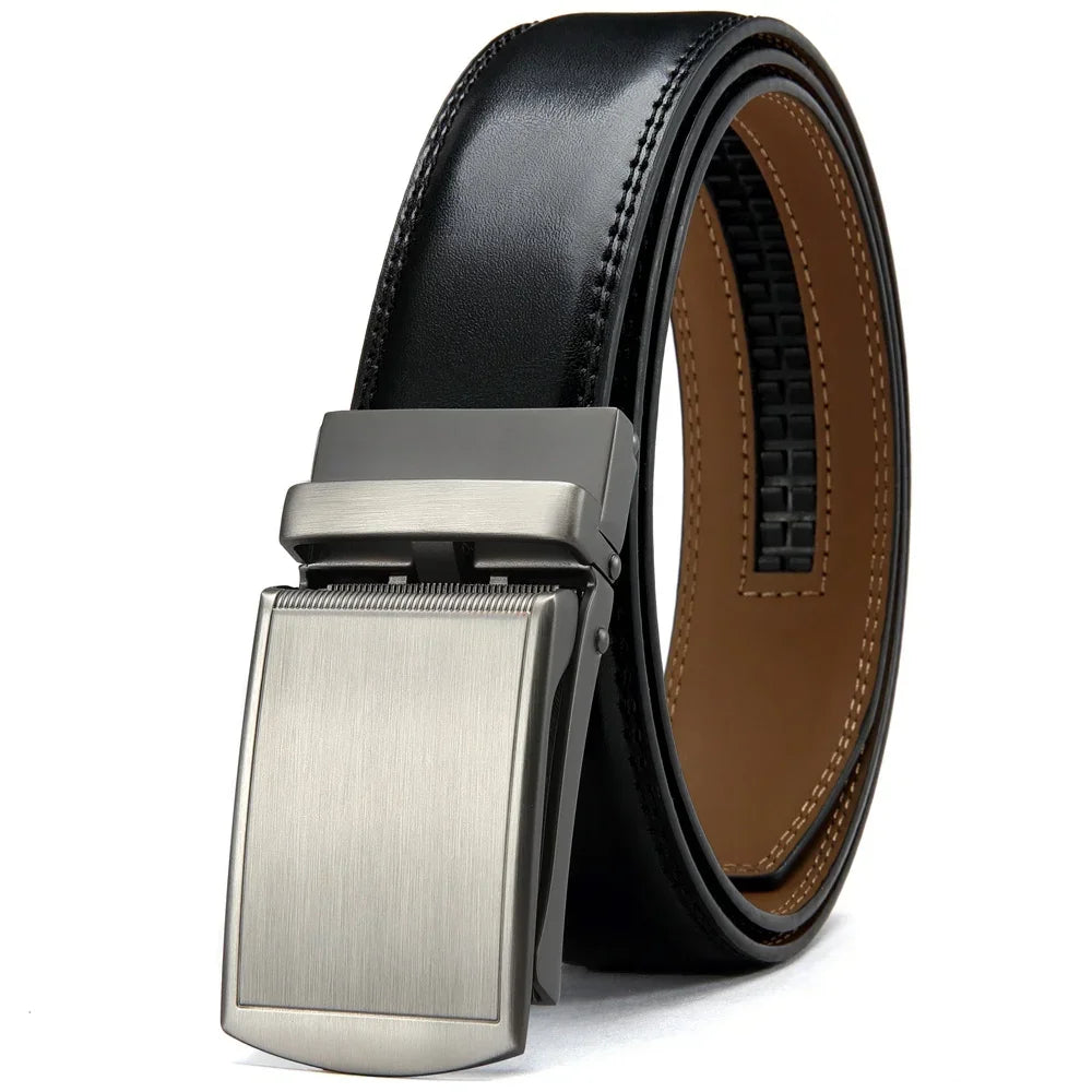 Men’s Luxury Genuine Leather Belt – High-Quality Cowhide with Metal Automatic Alloy Buckle