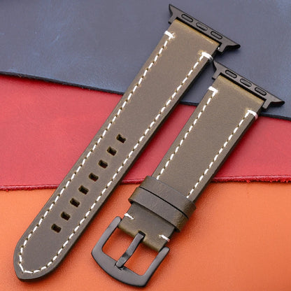Genuine Leather Apple Watch Strap – Compatible with Series 7, 6, 5, 4, SE (40mm–49mm) for Men & Women