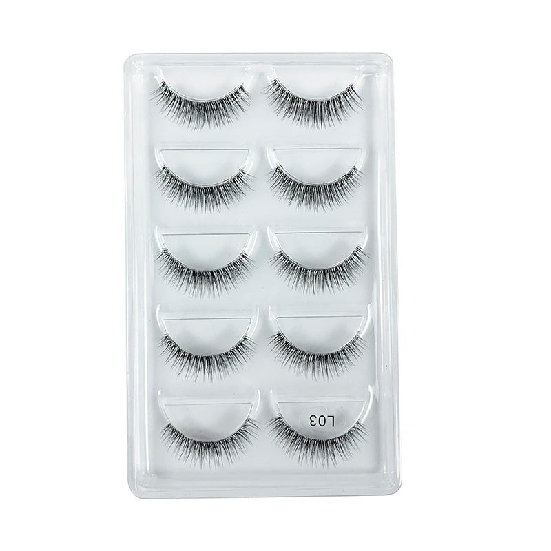 5 Pairs Manga Style Cosplay False Eyelashes – Soft Natural Short Mink Strip Lashes with Clear Band