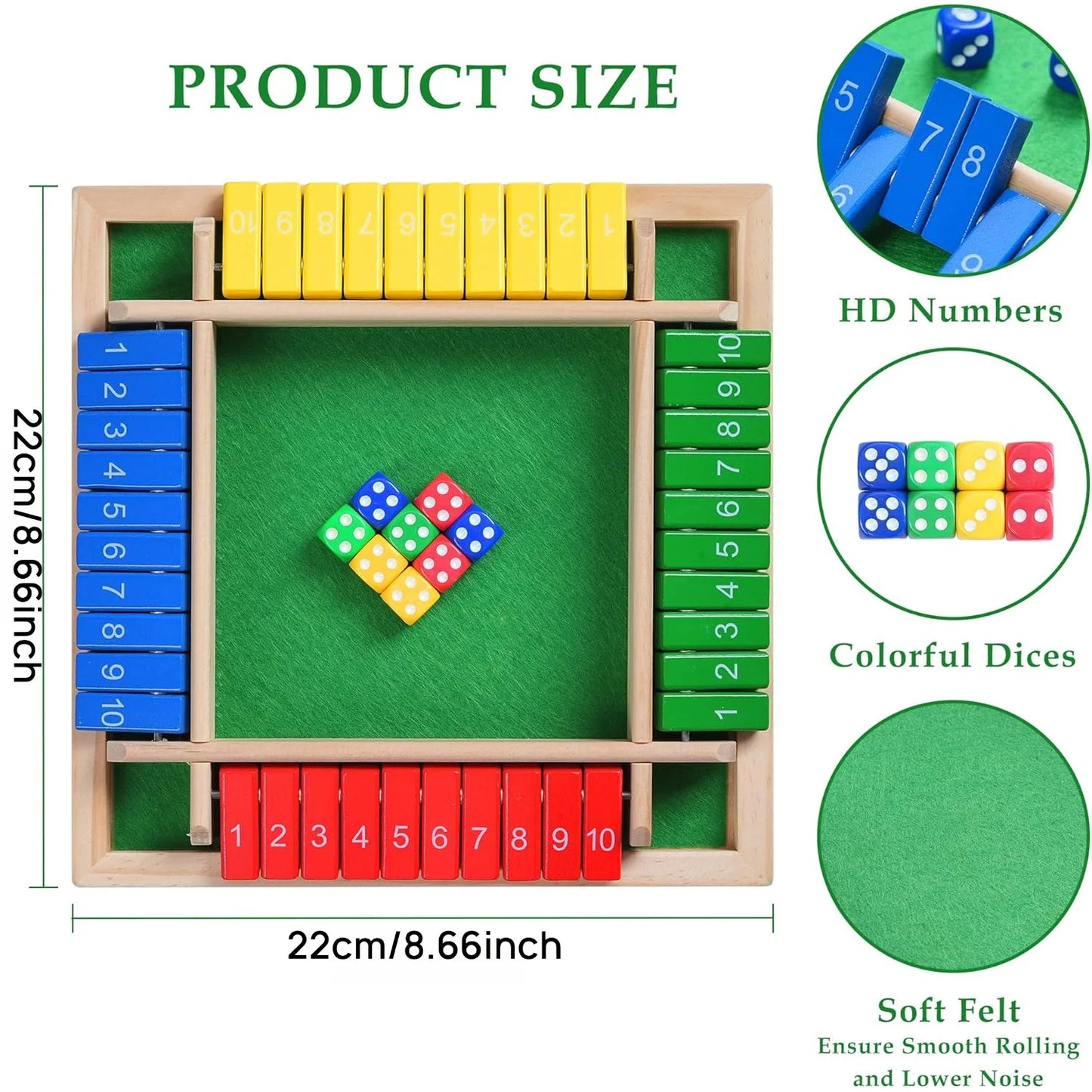 Wooden Arithmetic Dice Board Game – Flip Card Box with 4-Sided Number Tiles, Fun Multiplayer Family & Party Game