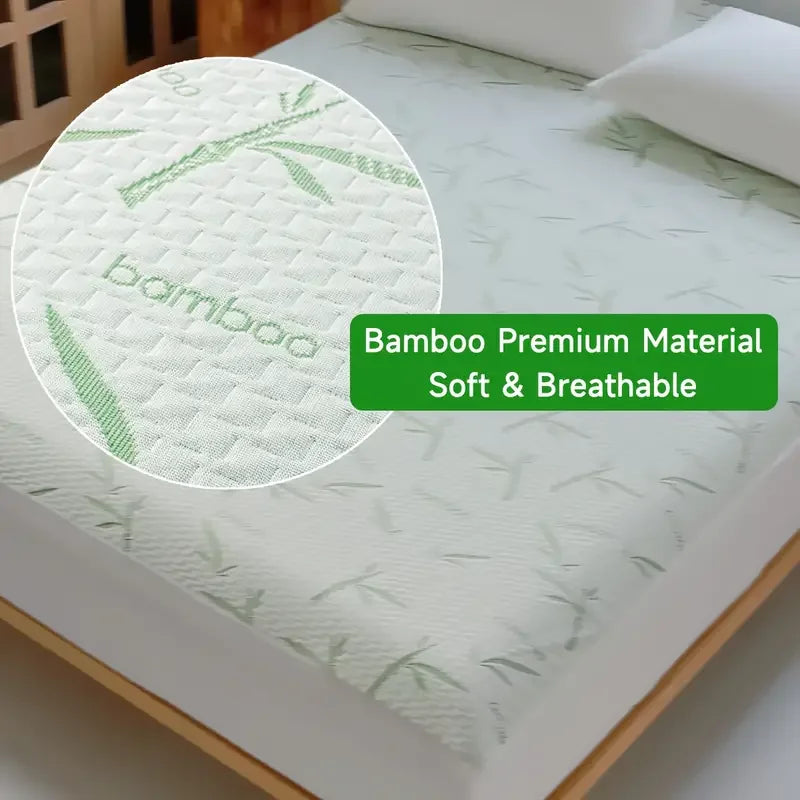 Waterproof Bamboo Mattress Cover — Cooling & Breathable Fitted Sheet, 6–14in Deep Pocket, No Pillowcase