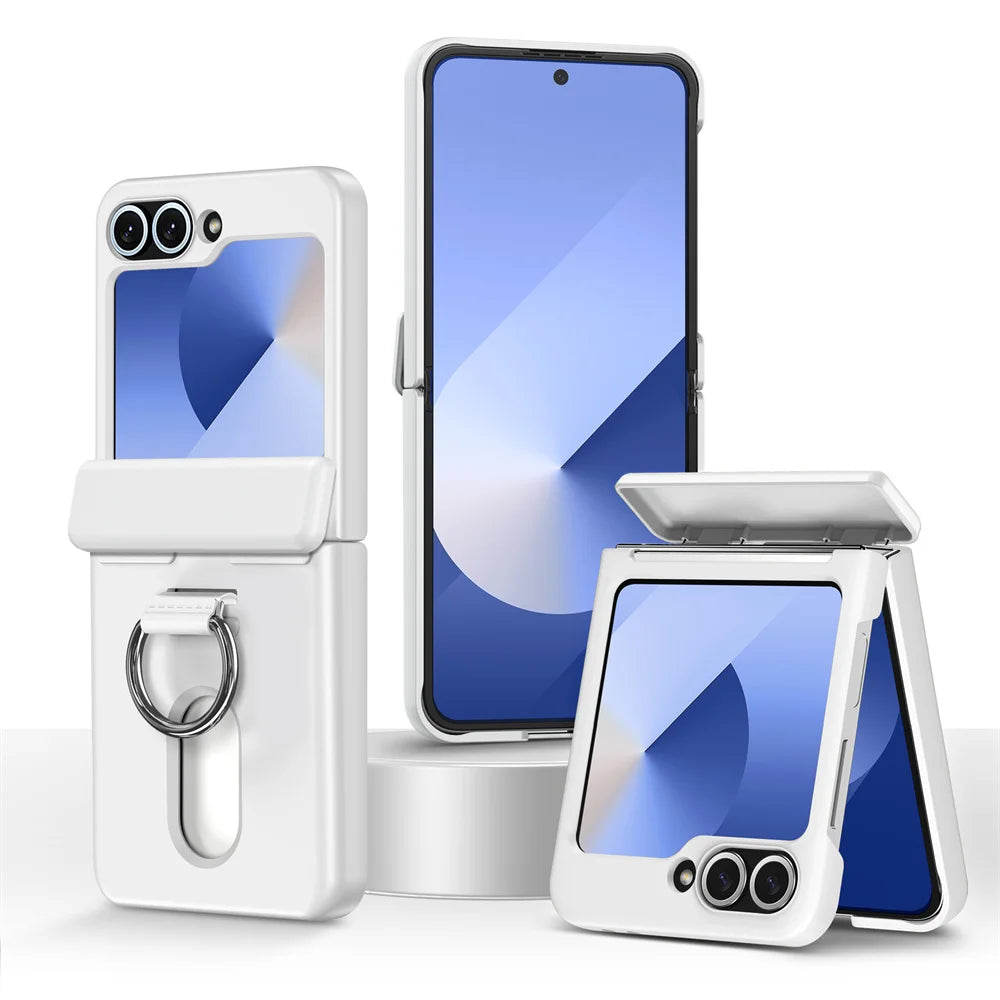 Luxury Wallet Clip Phone Case for Samsung Z Flip — Shockproof Card Slot Cover with Finger Ring for Z Flip 5/6/7/5G