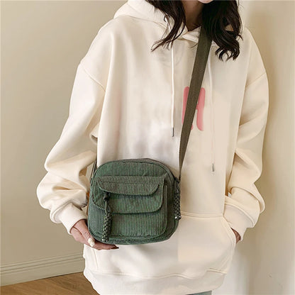 Corduroy Women's Small Shoulder Bag - Cute Crossbody Tote for Teen Girls, Korean Harajuku Style Messenger Bag