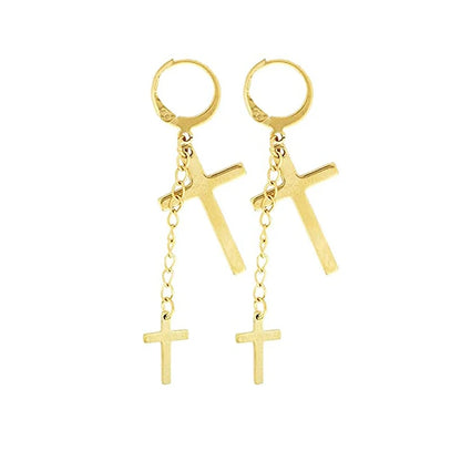 Gold Cross Huggie Hoop Earrings - Minimalist Dangle Charm Jewelry for Men & Women