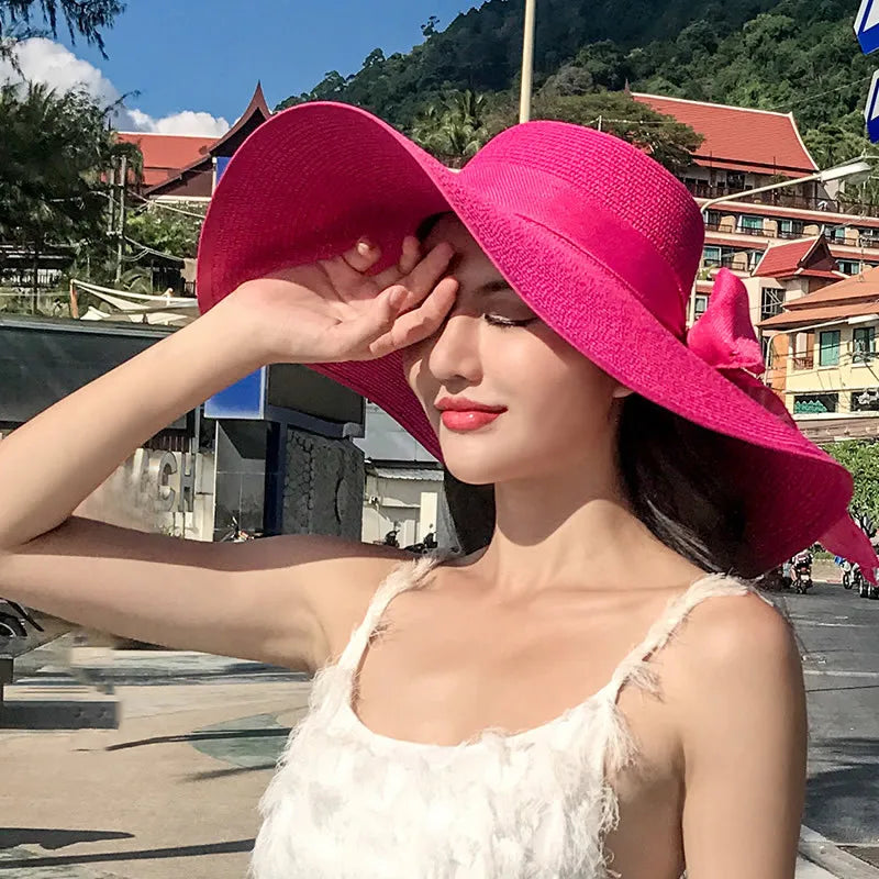 Women’s Foldable Summer Straw Hat – Beach & Travel Sun Visor with UV Protection, Bucket Cap Panama Style