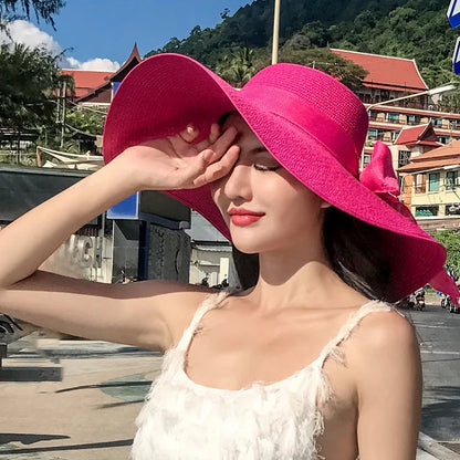 Women’s Foldable Summer Straw Hat – Beach & Travel Sun Visor with UV Protection, Bucket Cap Panama Style