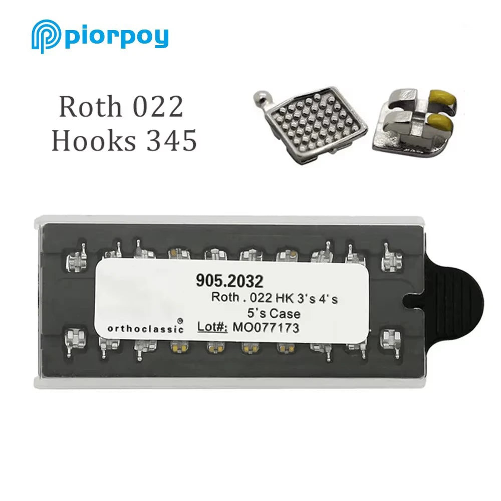 PIORPOY 20Pcs Orthodontic Metal Brackets - MIM Monoblock Roth MBT Dental Braces Kit with Hooks for Teeth Alignment