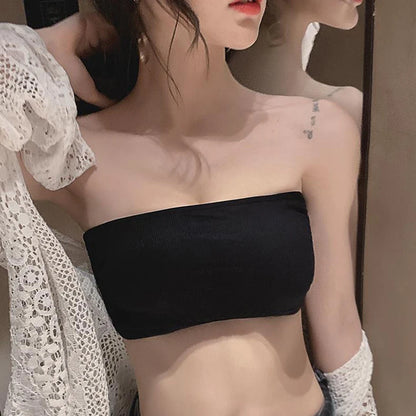 Seamless Ice Silk Tube Top – Strapless Push-Up Bralette for Women, Solid Color Wrap Chest Lingerie