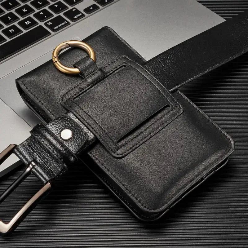 Universal Leather Wallet Phone Case – Belt Clip Cover for iPhone, Samsung, Xiaomi, Waist Bag Holster Pouch for Outdoor Sports & Running
