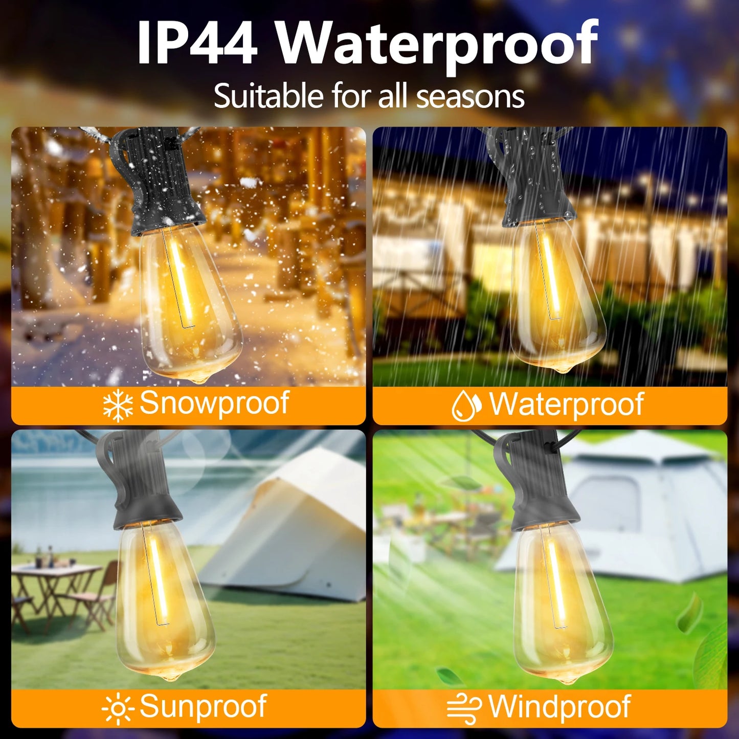 Solar Globe LED String Lights G40 — USB Rechargeable, 8 Modes Remote-Control Patio & Garden Hanging Lights, Weatherproof