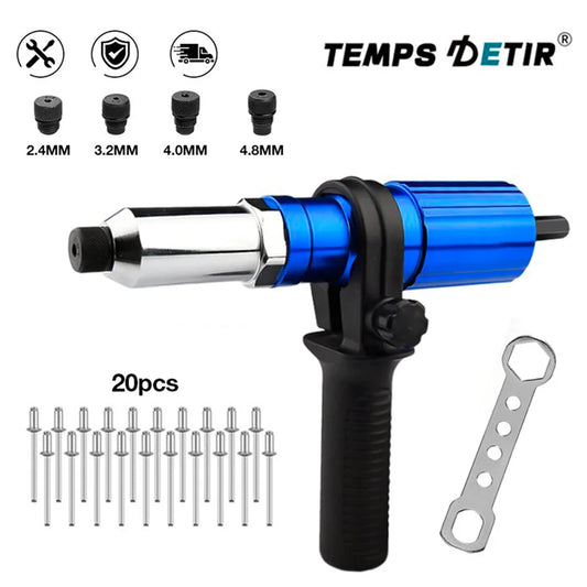 Electric Rivet Gun Kit – Portable 2.4mm-4.8mm Rivet Nut Tool with Drill Adapter, Wireless & Plug-in Home Riveting Set