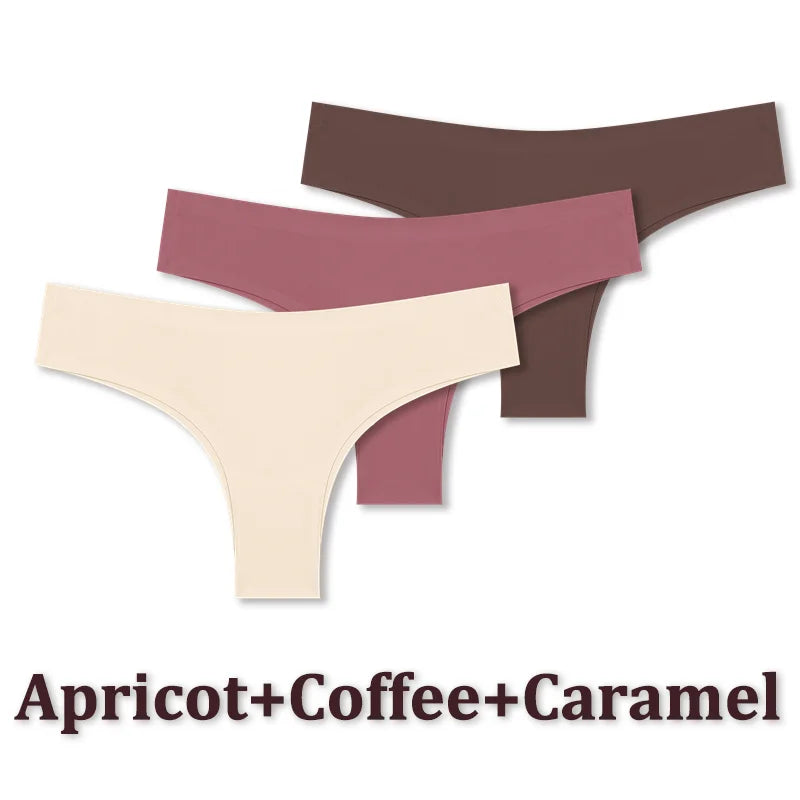 3PCS Seamless Maillard Ultra-Thin Brazilian Panties for Women – Ice Silk Low Waist G-String, Sexy Solid Underwear