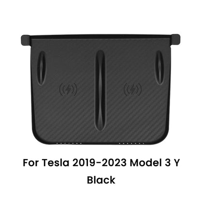 Tesla Model 3/Y Wireless Charging Pad – Silicone Carbon Fiber Central Control Charger Protector, Non-Slip Mat Accessory