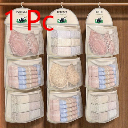 3-Tier Hanging Underwear & Socks Organizer - Wall-Mounted Mesh Storage Bag with Visible Pockets