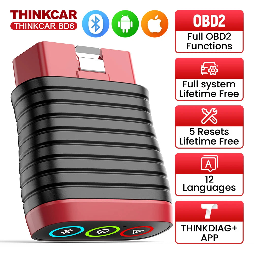 THINKCAR BD6 OBD2 Scanner – Full System Diagnostic, Oil, IMMO, ETS & Brake Reset, Lifetime Free Updates via THINKDIAG App