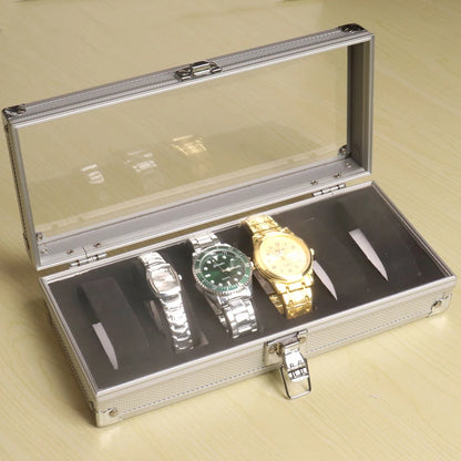Aluminium Watch Storage Box — 12-Slot Jewelry Display Case with Suede Interior