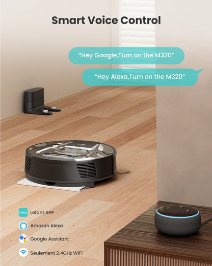 Lefant M320 Robot Vacuum Cleaner with Mop – 6000Pa Suction, 210 Min Runtime, 800ML Dustbin, Carpet Detection