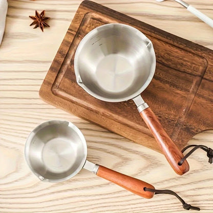 10oz Stainless Steel Melting Pot - Wooden Handle Saucepan for Cooking, Candle Wax & DIY Crafts
