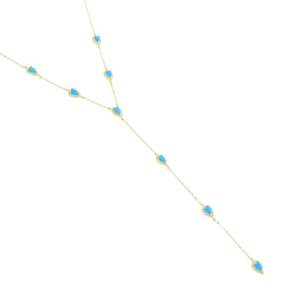 2023 Gold Plated Y Lariat Necklace - Colorful CZ Teardrop Pendant Geometric Jewelry for Women
