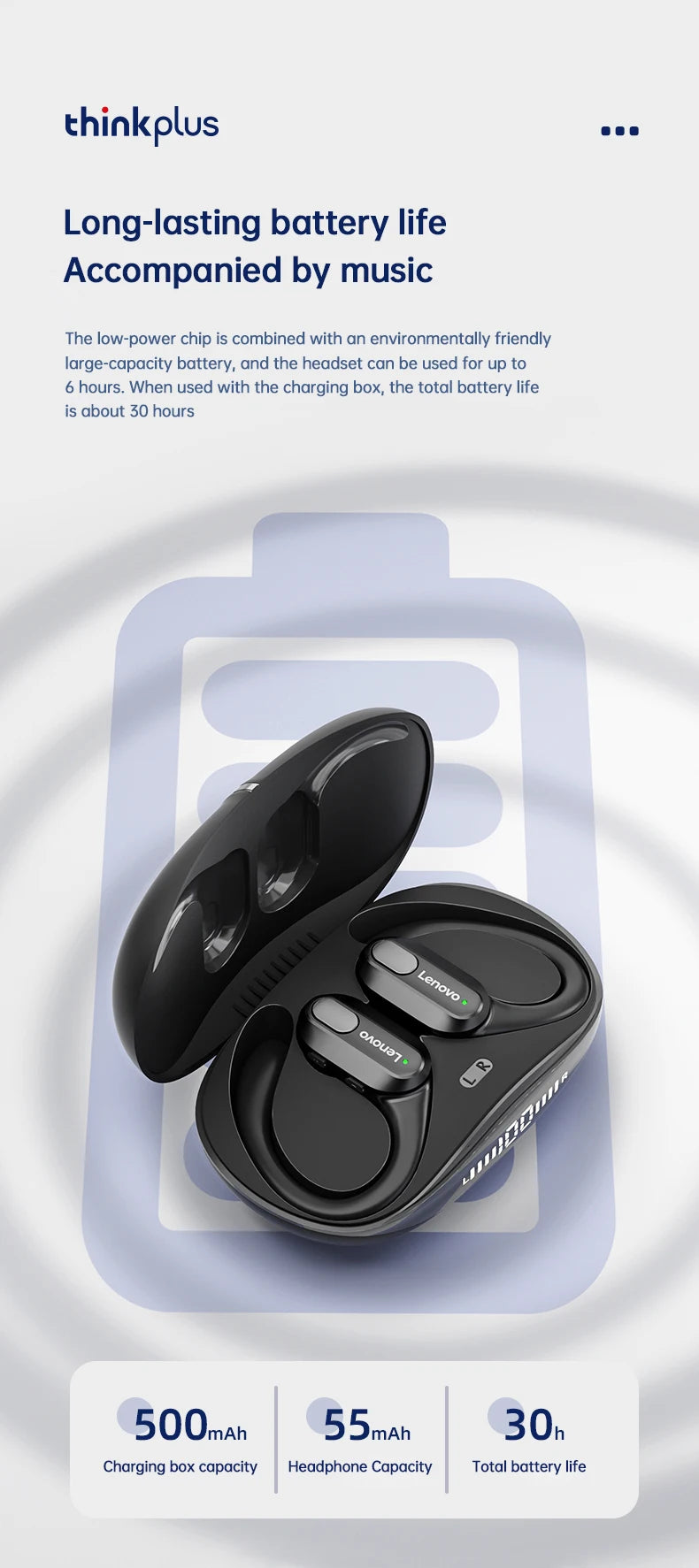 Lenovo XT80 Sports Wireless Earphones — TWS Bluetooth 5.3, HiFi Stereo, LED Power Display, Built-in Mic Headphones