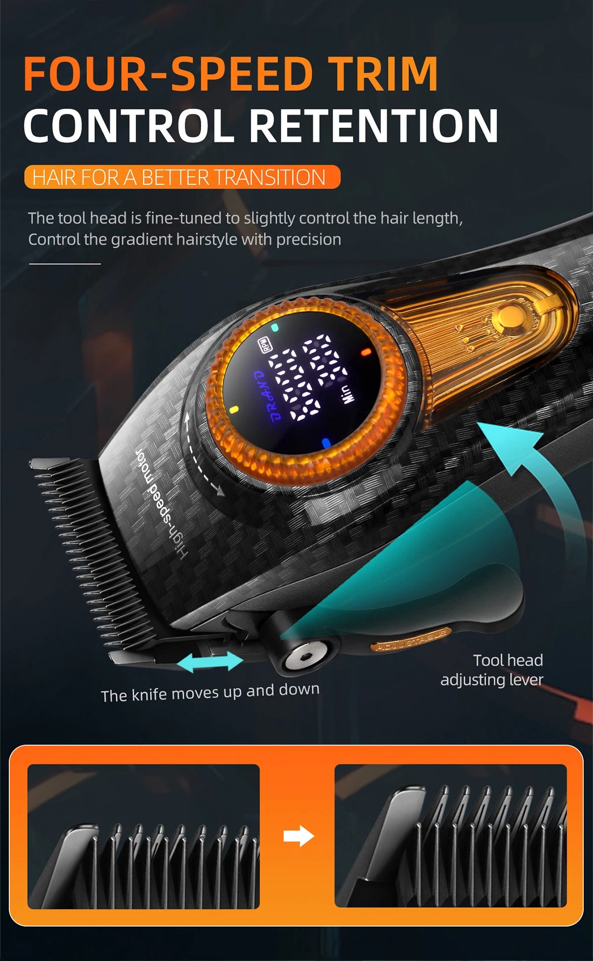 Kemei Professional Hair Clipper – 9000 RPM Electric Hair Cutting Machine, Adjustable Cordless Trimmer with Base for Barbers