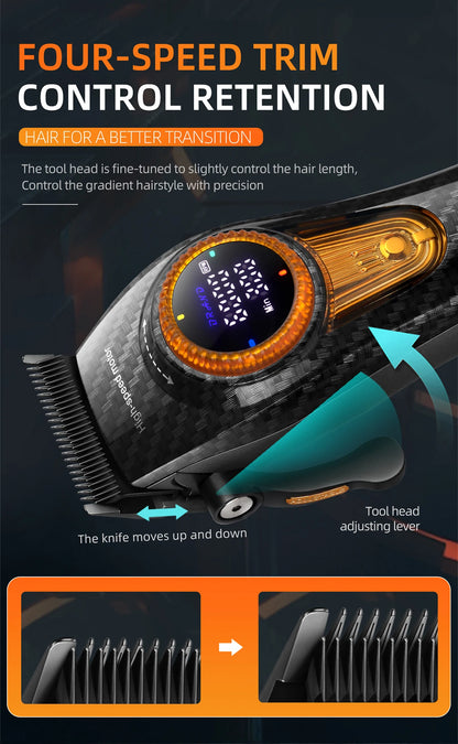 Kemei Professional Hair Clipper – 9000 RPM Electric Hair Cutting Machine, Adjustable Cordless Trimmer with Base for Barbers