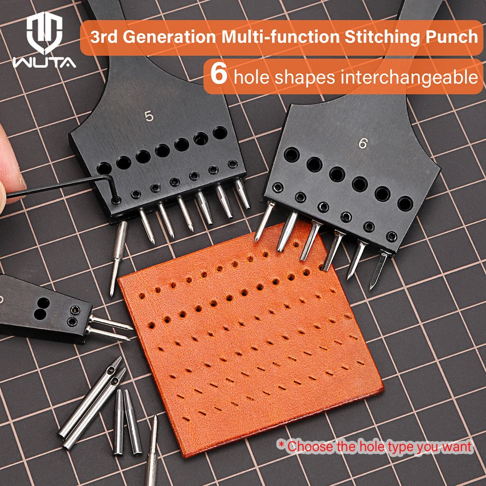 WUTA 3G Replaceable Leather Punch Heads – Diamond, Olive & Round Hole Pricking Irons for DIY Leathercraft