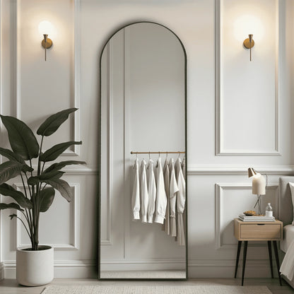 59-inch Arched Full-Length Floor Mirror — Standing Full Body Mirror with Gold Aluminum Alloy Frame & Bracket