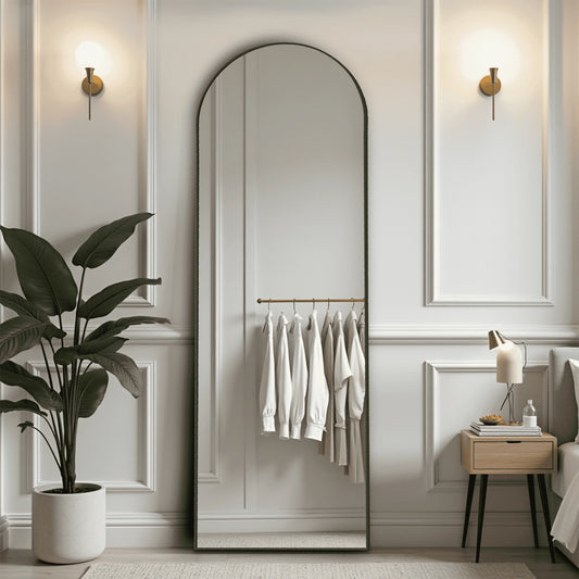 59-inch Arched Full-Length Floor Mirror — Standing Full Body Mirror with Gold Aluminum Alloy Frame & Bracket