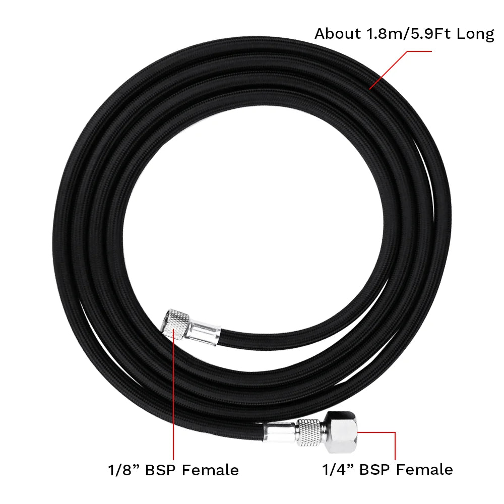 Professional Nylon Braided Airbrush Hose – 1/8" x 1.8m (5.9ft) Standard Fitting for Airbrush DIY