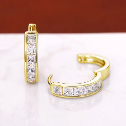 Huitan Classic Princess Square CZ Hoop Earrings for Women – Simple & Elegant Versatile Jewelry Accessories