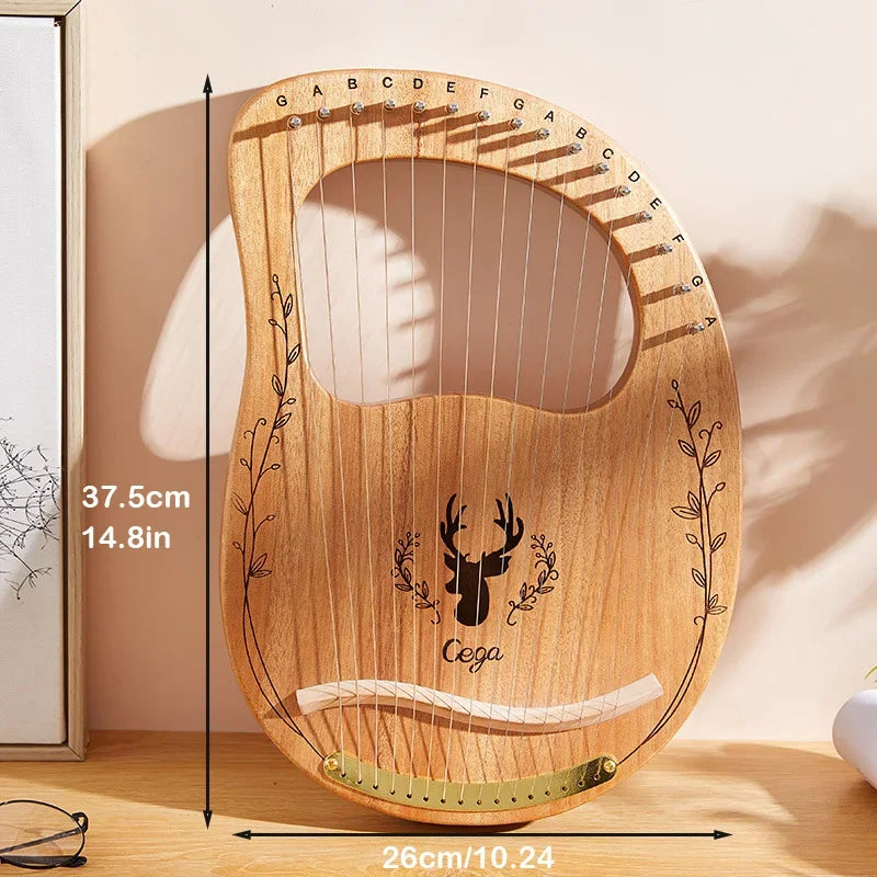16/21/24-String Lyre Harp – Mahogany Wood Stringed Musical Instrument with Tuning Wrench & Spare Strings