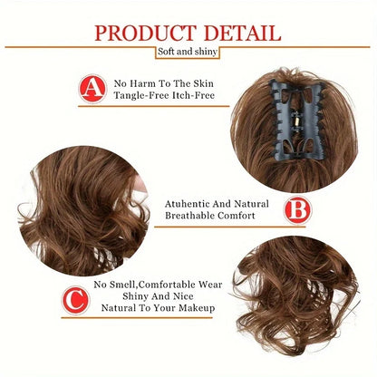 Synthetic 12-Inch Curly Claw Clip Ponytail – Short Ponytail Extensions for Women, Black Brown Blonde Hairpiece