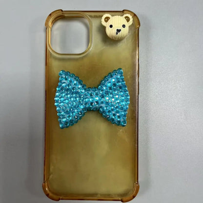 2Pcs Metal Full Diamond Bow Heart Mirror Handbag & Parfum Bottle Phone Case Decoration – Flat Back DIY Craft Accessories