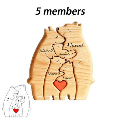 Personalized Wooden Bear Family Puzzle – Custom Name Home Decor, Thanksgiving & Christmas Gift for Mom & Baby