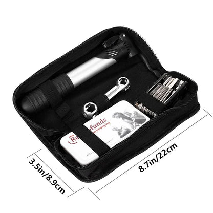 Multifunctional Bicycle Repair Kit – Pump, Tire Patch, Lever & Tools for Road Bike Maintenance
