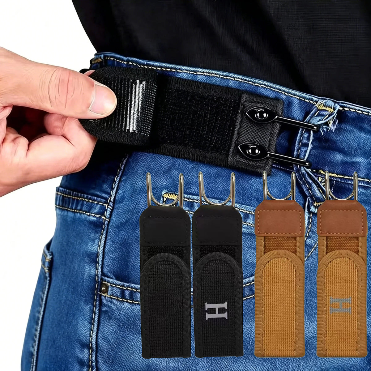 Adjustable Elastic Waistband Buckle - Magic Tape & Metal Hook Waistband Extender