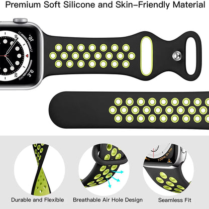 Silicone Apple Watch Strap - Breathable Wristband for Watch 11/10/9/8/7 Ultra 3/2 SE Series 49mm-41mm