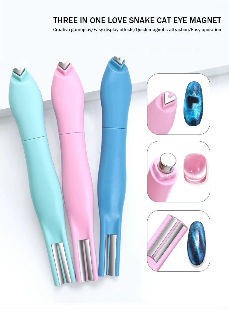 3D Love Heart Nail Magnet Stick – 3-in-1 Cat Eye, Double Line, Moon & Snake Pattern UV Gel Manicure Tool